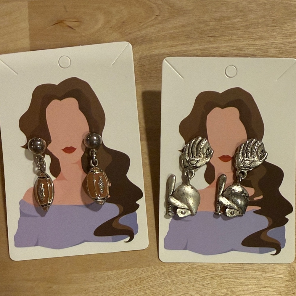 Football & Baseball Earrings (two pair)